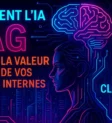 L’image illustre le concept de l’IA RAG (Retrieval-Augmented Generation) appliquée aux données internes d’une entreprise. On y voit une représentation stylisée de flux de données (symboles de fichiers, graphiques, ou bases de données) convergeant vers une entité centrale évoquant une intelligence artificielle ou un cerveau numérique. Le visuel est épuré, sur fond clair, avec des couleurs dominantes bleu et gris, typiques de l’univers Colibase BI. L’ensemble suggère la transformation de données internes en valeur ajoutée grâce à l’IA