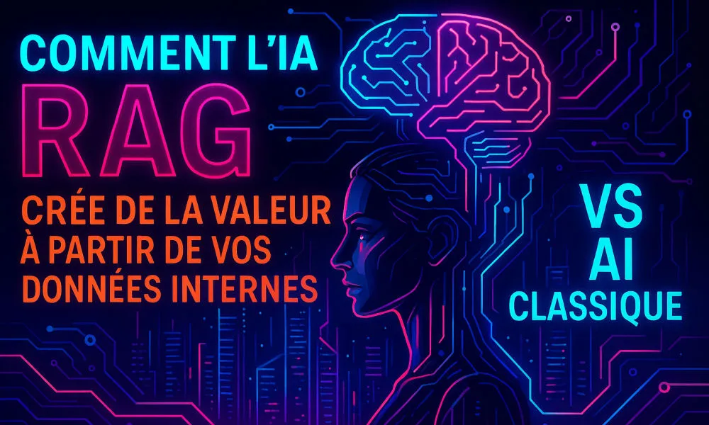 L’image illustre le concept de l’IA RAG (Retrieval-Augmented Generation) appliquée aux données internes d’une entreprise. On y voit une représentation stylisée de flux de données (symboles de fichiers, graphiques, ou bases de données) convergeant vers une entité centrale évoquant une intelligence artificielle ou un cerveau numérique. Le visuel est épuré, sur fond clair, avec des couleurs dominantes bleu et gris, typiques de l’univers Colibase BI. L’ensemble suggère la transformation de données internes en valeur ajoutée grâce à l’IA